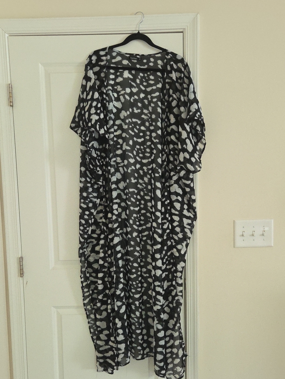 Boohoo Maxi Kimono Coverup Black And White Medium